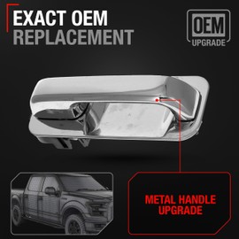 T1A Exterior Rear Driver Door Handle, Upgraded Metal - Compatible with 2015-2020 Ford F-150 - All Chrome - OEM FL3Z-1626605-AA-ACHMT