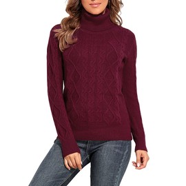 PrettyGuide Women's Turtleneck Sweater Long Sleeve Cable Knit Sweater Pullover Tops XL Burgundy