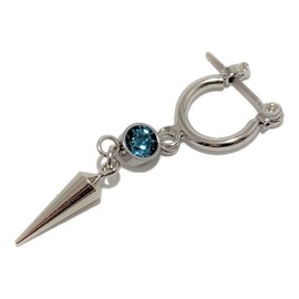 Akusetia Titanium Ring Earrings, Hoop Earrings, Men's, Women's, Silver, Simple, Single Ear, 18G, Dagger Crystal (Light Blue, Aqua Blue)