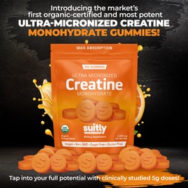 USDA Organic Ultra-Micronized Creatine Gummies for Men & Women; Orange Max Absorption 5g Creatine Gummies Sugar Free for Muscle Gain, Energy & Recovery; Muscle Builder for Women with Pouch - 120 Count