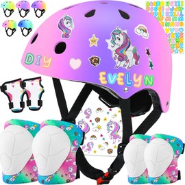 Comforhous Color Gradient Kids Bike Helmet for kids 5-8 Unicorn Protective Gear Set with Elbow Pads Knee Pads for 5-14 Kids Toddler Boy Girl Helmet and Pads for Skateboard Cycling Bike Skating Scooter