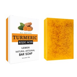Kojic Acid Turmeric Lemon Soap Original, Lemon Turmeric Kojic Acid Soap, Turmeric Soap, Turmeric Kojic Acid Soap Soap - Enough Dark Spots, Improves Skin Tone, Exfoliation (Lemon)