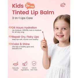 RUNBEN Natural Color Lip Balm for Kids, Pomegranate Flavored Tinted Lip Balm, Moisturizing & Hydrating, Safe & Non-toxic Lip Care for Kids, Birthday Christmas Gift for Girls, 2g