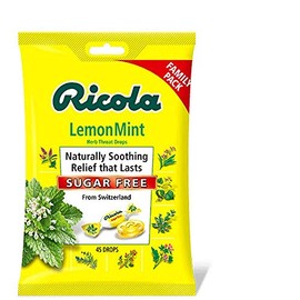 Ricola Sugar Free Lemon Mint Bag | Cough Suppressant Throat Drops | Naturally Soothing Long-Lasting Relief - 45 Count (Pack of 1)