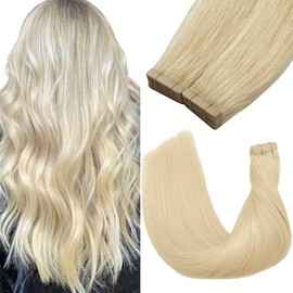 YDDM Platinum Blonde Tape in Hair Extensions Human Hair 20 Inch 20pcs 100% Remy Human Hair for Women Seamless Invisible Tape in Hair Extensions(60#, 20 Inch)