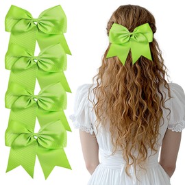 ZESION Large Green Hair Bows, 4-Pack Grosgrain Ribbon Cheer Bows, Classic Style Hair Accessories