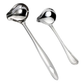 IUSOT 2 Piece Ladle Spoon, Soup Ladle and Oil Ladle, Stainless Steel Duckbill Spoon, Saucier Sauce Soup Spoon, Gravy Ladle with Pouring Spout Drizzle Spoon, Ladle Spoon for Sauce Serving