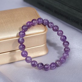 MAIBAOTA Amethyst Bracelet for Women, 8 mm Natural Gemstone Purple Bracelet, Healing Crystal Bracelet, Crystal Jewelry Gifts for Mom, Mothers Day Gifts, Round Gemstone Beaded Bracelets