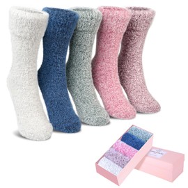 ICEIVY 5 Pair Fuzzy Cozy Socks for Women - Warm Comfy Soft Casual Home Sleep Winter Wool Socks - Gifts for Women