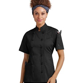 Women's Chef Coat with Knotted Cloth Buttons Black