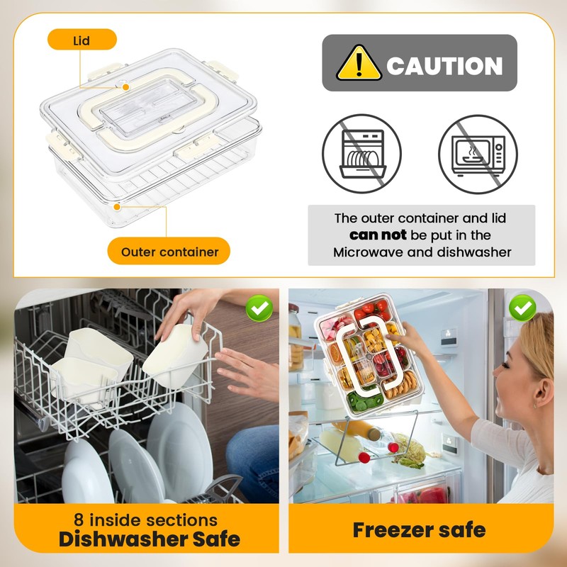 (2Pcs)Divided Serving Tray with Lid,Snackle Box Container with Lid,Snack Box