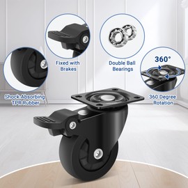 Humagineer 50 mm Wheels Wheel, Heavy Duty Casters, Safety Dual Locking Industrial Swivel TPR Castors Wheels for Furniture and Workbench Cart, Pack of 4