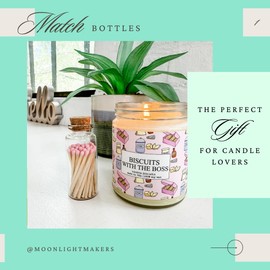 Fancy Safety Matches in 3" Glass Vial with Striker - Set of 2 Vials, 80 Wooden Matches Included, 2" Tall Decorative Matches, Glass Storage Vials with Strike Pad, Gray Matches (MV40x2)