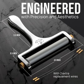 Zulay Kitchen Stainless Steel Wire Cheese Slicer - Adjustable Hand Held Cheese Cutter with 2 Extra Wires - Premium Cheese Shaver for Mozzarella, Cheddar, Gruyere - Cheese Cutter with Wire (Silver)
