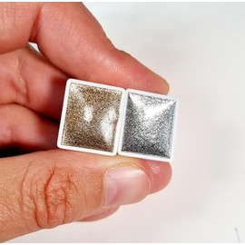 GLOWYBOX Holographic Glitter Watercolour Paint, Glitter Watercolour for Special Highlight Glitter Watercolours Holographic Colour Glitter Colour 1/2 Pan 2 ml (Silver Moon Set of 2)