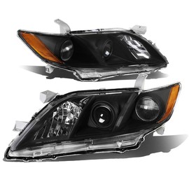DNA MOTORING Pair of Projector Headlights Compatible with 07-09 Camry, Not Fit Hybrid Model, Black Amber, HL-OH-TCA07-BK-AM