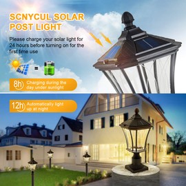 Solar Post Lights Dusk to Dawn Outdoor Solar Lamps 20" Exterior Pole Lights with Pier Mount Base Solar Pillar Light with Switch to Adjust Warm/Cold Light for Patio, Porch, Yard, Garden, Black