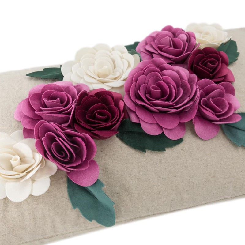 KINGROSE 3D Flower Accent Throw Pillow Cover Handmade Pillow Case