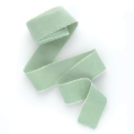 Greenery ribbon 1/2" 1" 2" 3 inch wide 5yd cotton Frayed edges hand dyed for Rustic wedding invitation ties favors gift wrapping Party decor bows Florist Bouquet supplies Flat lay props (Greenery)