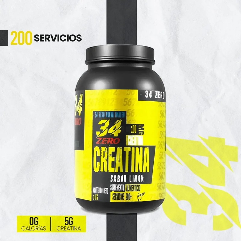 Creatina Monohidratada 1kg 34 Zero Suplemento Polvo 200servi
