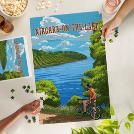 Niagara-on-The-Lake, Ontario, Canada, Biker, Lake and Vineyard, Painterly (1000 Piece Puzzle, Challenging Jigsaw Puzzle for Adults, Made in USA)