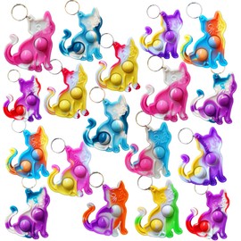 100 Packs Bulk cat Animal Fidget Mini pop Keychain Rainbow Sensory Push Toy for Friend Birthday Summer Party Favors and Holiday Children Kids Students Small Prize Gift