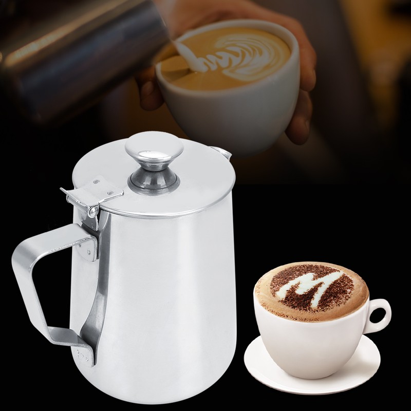 1000ml Stainless Steel Coffee Milk Frothing Cup with Lid for