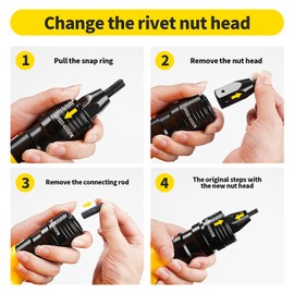 Pneumatic M5 Self-Locking Rivet Nut Gun Head with (Replacement Mandrel Each 5pcs）for Pneumatic Rivet Nut Gun and Cordless Rivet Nut Tool (HIFESON & EROSHAK)