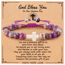 BABORI Baptism Gifts Cross Bracelets Christian Faith Religous Inspirational Prayer Jesus Catholic Colorful Imperial Stone Jewelry