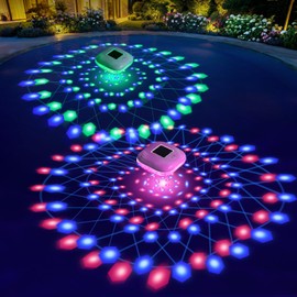 Askyli Floating Pool Lights Solar Powered, 2026 Upgraded Dynmaic LED Color Changing Solar Pool Lights that Float, IP68 Waterproof 6-8H Runtimes Solar Floating Lights for Pool,Hot Tub,Party Decor-2PCS