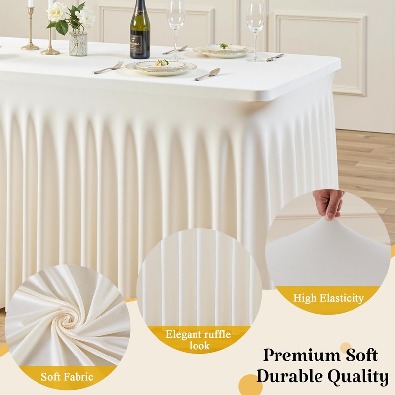 2 Pack Ivory Spandex Tablecloth for 6FT Rectangle Tables, Fitted