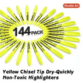 Shuttle Art 144 Pack Highlighters, Yellow Highlighter Pen Bulk with Versatile Chisel Tip Dry-Quickly Non-Toxic Highlighter Markers for Adults Kids Highlighting in Home School Office