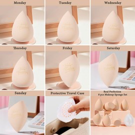 Real Perfection Makeup Sponge Set Blender Sponges, Latex-Free Beauty Makeup Sponges 7 pcs with 1 Travel Container Case for Blending Foundation Liquid Cream and Powder (Beige)