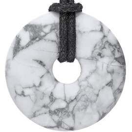 Lebensquelle Plus Magnesite Doughnut Diameter 30 mm + Cotton Cord | Gemstone Pendant | Genuine Healing Stone Necklace with Ribbon, Stone, Magnesite