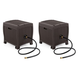 Suncast 2 Pack 175 ft. Wicker Style Resin Hose Hideaway with Hose Guide, Java, Mocha Brown