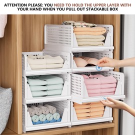 5 Pack Folding Closet Organizers Storage Box, Stackable Storage Bins, Plastic Drawer Basket Closet Storage for Wardrobe Cupboard Kitchen Bathroom Office White-5L