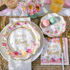 Kate Aspen Baby in Bloom 62 Piece Party Tableware Set Baby Shower Party Decorations Plates & Napkins, Vibrant Floral Botanical (16 Guests)- Perfect for Greenery Baby Shower