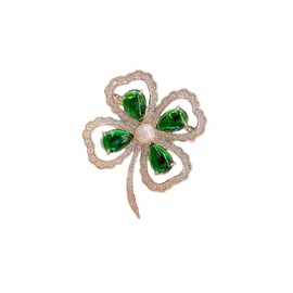 Four-leaf Clover Rhinestone Brooch Shiny Lucky Leaf Shamrock Pin Brooch for Women Shirt Collar Clothing Accessories Good Luck Jewelry St. Patrick Day Decorations-C