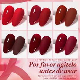 Born Pretty - Esmalte de uñas de gel rojo para otoño e invierno, 6 colores: rojo oscuro, burdeos, sangre, cereza, vino tinto, esmalte de uñas de gel p