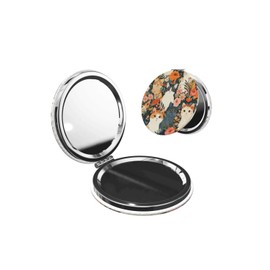 KWSAAHU Double-Sided Pocket Compact Mini Makeup Mirrors 1x, 2X Magnifying Mirror Portable Foldable Round Small Purse Mirror Suitable Daily Travel Party for Woman Man - Flower Cat