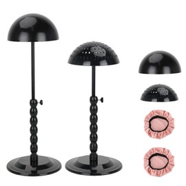 Soporte de peluca – Soporte de peluca de plástico plegable portátil con soporte de cubierta de terciopelo, altura ajustable (12-18.8 pulgadas), soporte de exhibición de peluca fácil de instalar (negro)