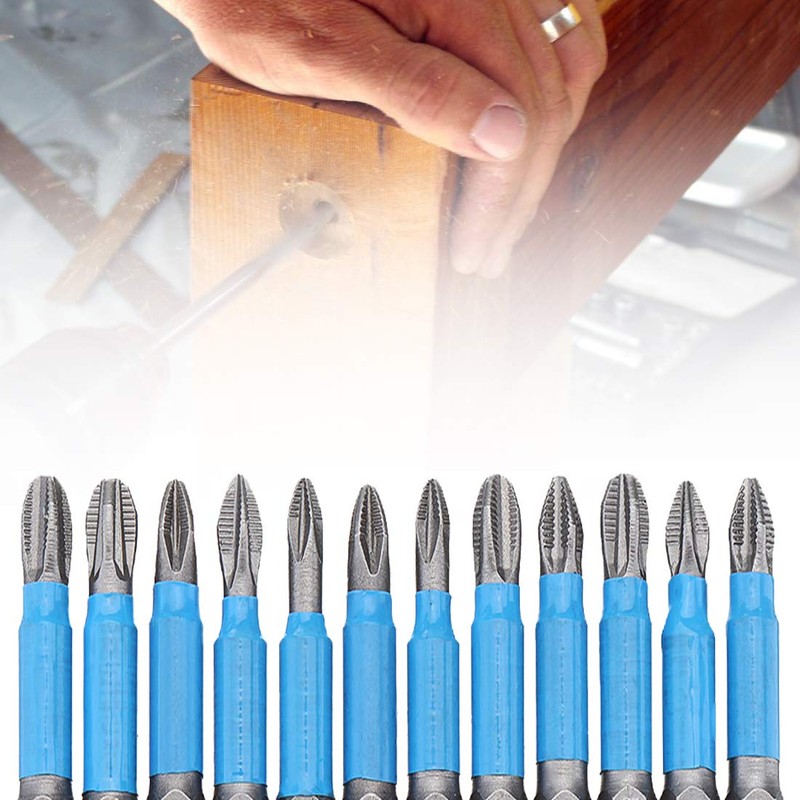 SeonFook 12pcs Blue Leather Cross Driver Bits Alloy Steel PZ1,