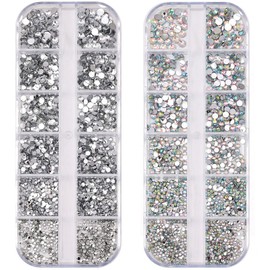 Diamante Gems, Nail Rhinestones, Rhinestones for Clothes Silver Rhinestones for Nail Art Decorations Clothes DIY Craft (Clear)