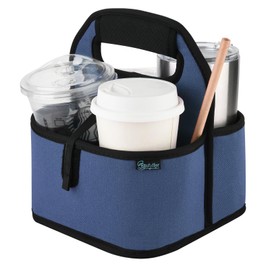 Beautyflier Reusable Insulated Coffee Cup Carrier, Portable Drink Holder with Handle Organizer Tote Bag for Hot & Cold Drinks (Blue)