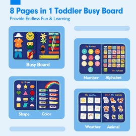 hahaland Busy Board for Toddlers - Montessori Toys Preschool Learning Activities with Life Skills, Alphabet, Number, Shape, Color, Animal, Weather - Toddler Boy Learning Educational Toys, Travel Toys