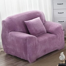 vctops 1-Piece Velvet Plush Stretch Chair Sofa Slipcover Soft Fuzzy Fluffy Armchair Covers Non-Slip Furniture Protector with Elastic Bottom for Kids, Pet (Light Purple,Chair)