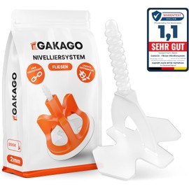 Gakago Tile Levelling System 200 Thread Tabs 2 mm - Laying Aid for a Perfect Joint Pattern - Superior Range for Tile Thicknesses 3-18 mm - Tile Protection with Schon Washers