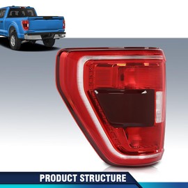 PIT66 LED Tail Lights Assembly Driver Left Side Compatible with 2021-2023 Ford F150 w/Factory Incandescent w/Blind Spot Tail Light Models ML3Z-13405-C, FO2818159 Red Lens Rear Brake Lamp