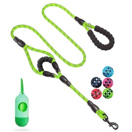 JSXD Dog Leash,5 FT Heavy Duty Double Handle Dog Leash with Comfortable Padded and Reflective,Rope Dog Leashes for Small,Medium,Large Dogs (Green)
