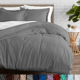Bare Home Duvet Cover and Sham Set - Queen Size - Premium 1800 Ultra-Soft Brushed Microfiber - Hypoallergenic, Easy Care, Wrinkle Resistant (Queen, Light Grey)